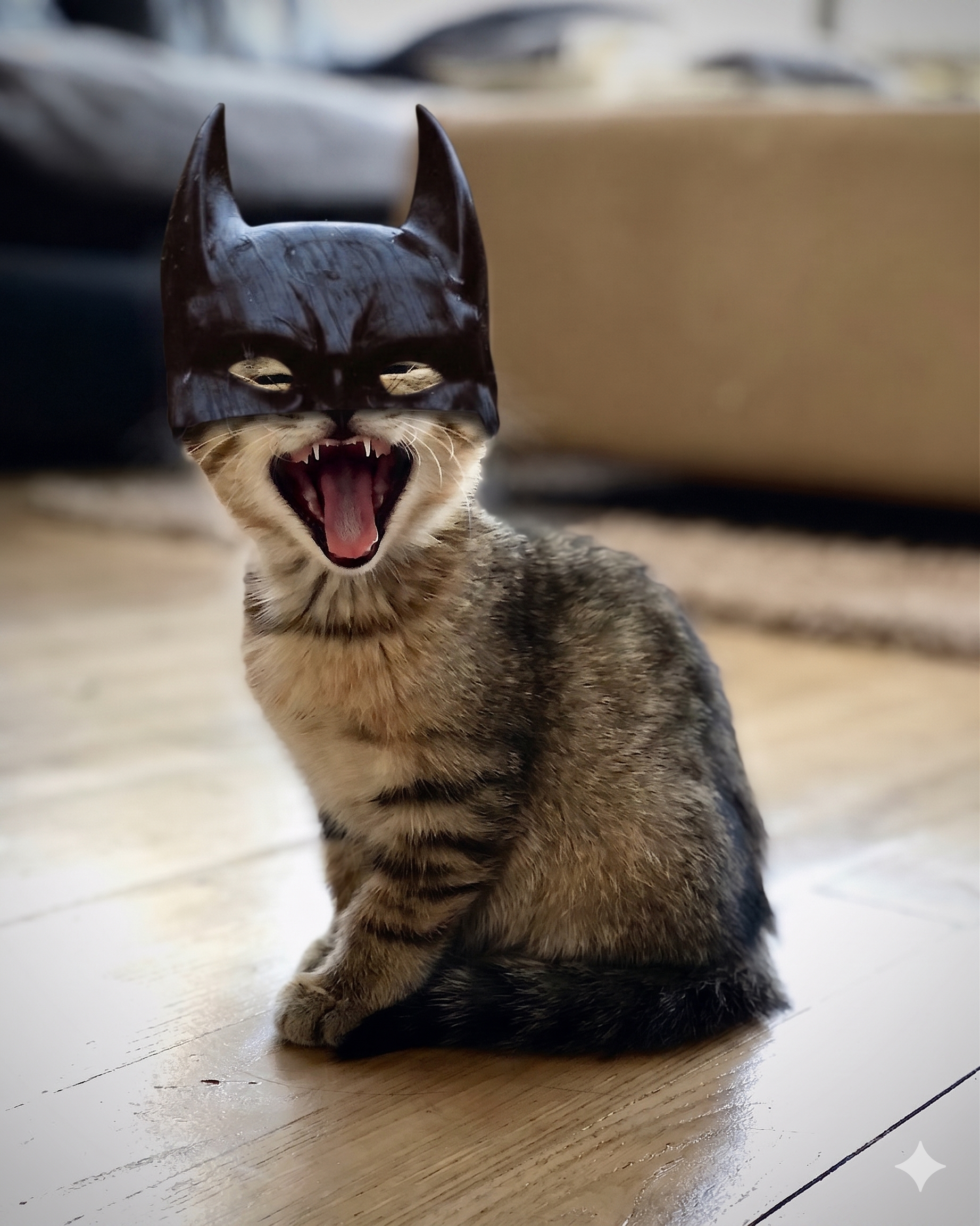 Cat wearing batman hat — Banano blend result